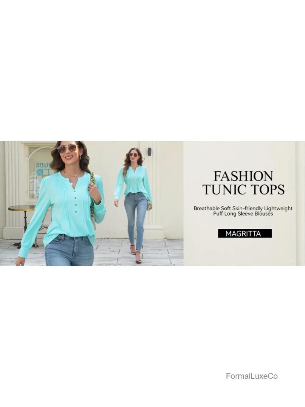 Puff Long Sleeve Tunic Top V Neck Pleated Blouse Women Dressy Casual Pullover